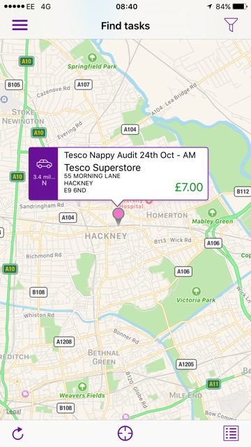 The location of a tesco mystery shopper job for Task 360