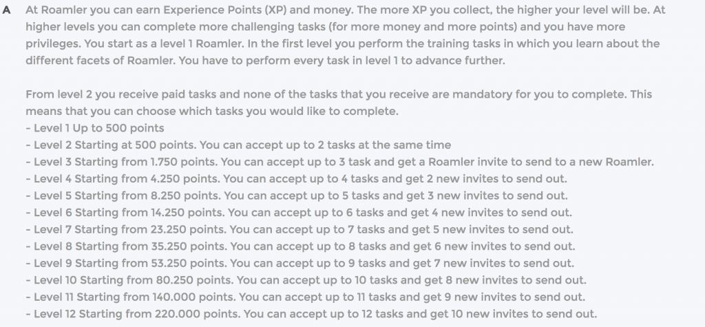 The different levels you can obtain on Roamler and how they affect your account