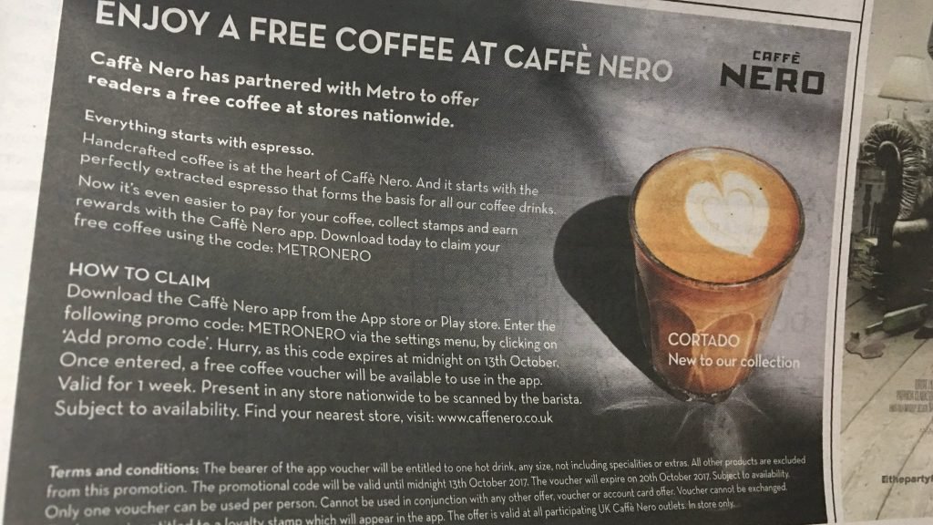 Free Caffe Nero Hot Drink Advert