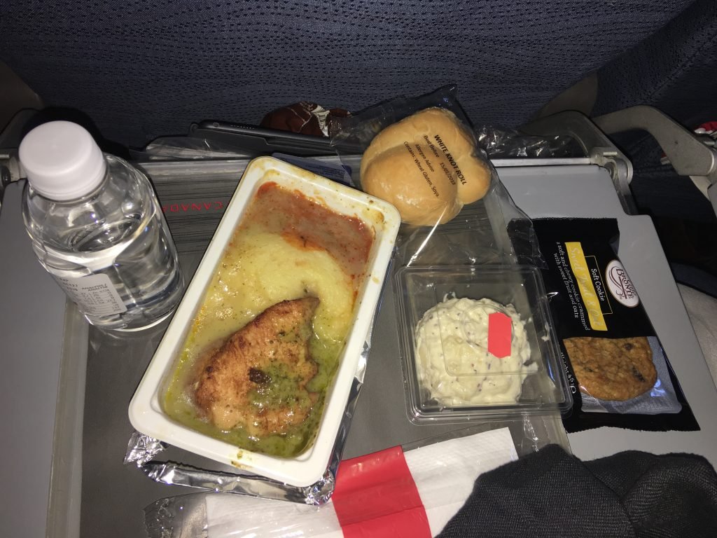 Chicken Dinner served on Air Canada flight from LHR to YUL