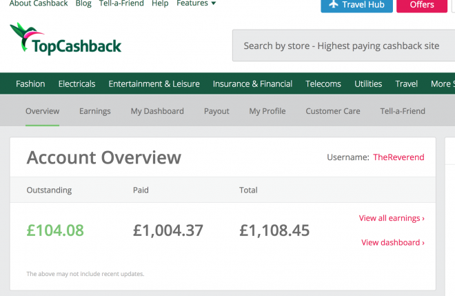 TopCashBack £1000 Cashback Paid