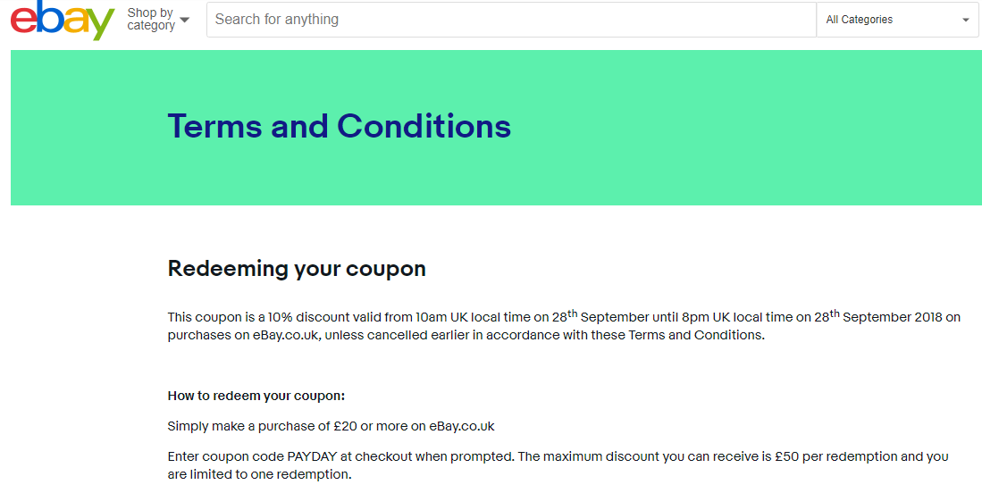 eBay 10% Discount Code September 2018