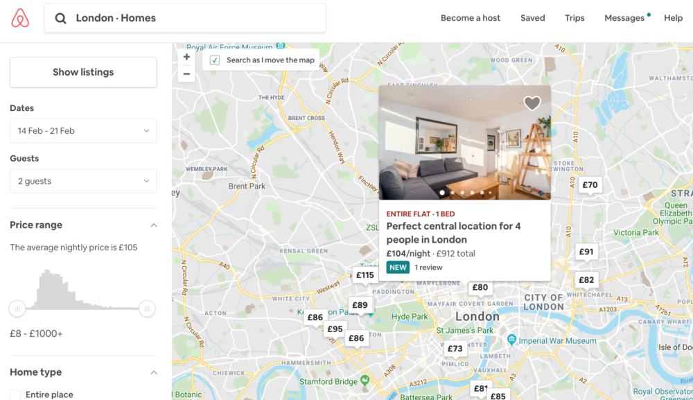 Air BnB Map with Property Example Image