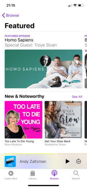 Apple Podcast App Browse Screen