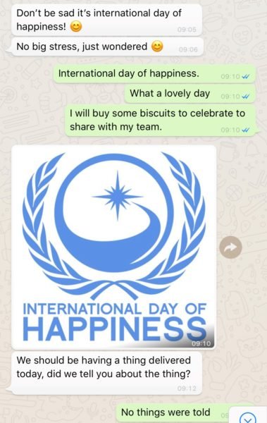 International Happiness Day Biscuits Message