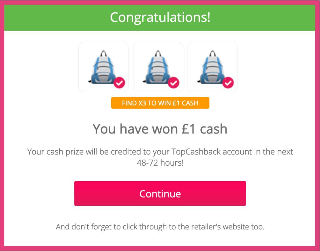 TopCashBack Back 2 School Win £1