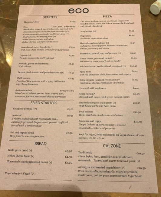 Menu 1 Eco Clapham Common