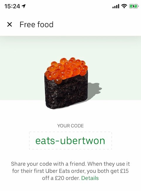 A screenshot of the Uber Eats Discount Code for new users