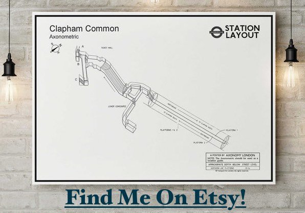 A photo of some Artwork featuring a 3d layout of Clapham Common Tube Station