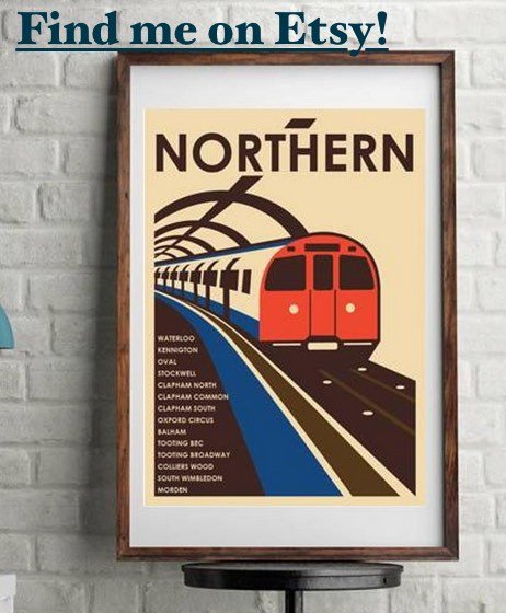 A photo of some artwork featuring a tub train and the Northern Line