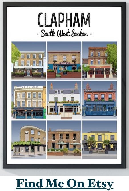 a photo of some artwork featuring the pubs of Clapham