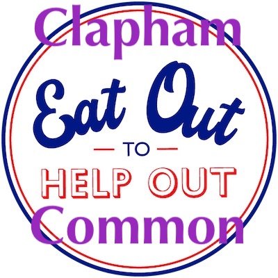 An image with the Eat Out to Help Out Logo and the words Clapham Common added