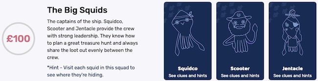 The Big Squids Squad from the Quidco Lost At Sea Game