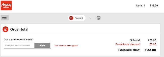 Argos Discount Applied